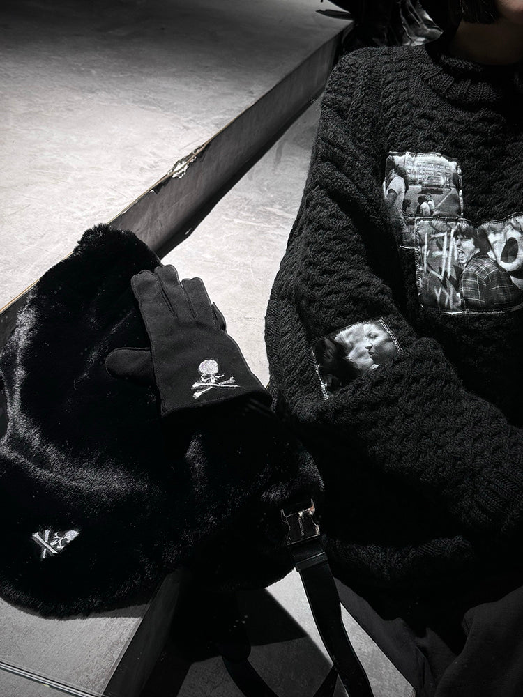 Mastermind MMJOnline Skull Embroidery Dark Fur Large Shoulder Bag- Messenger Bag - 32x40x18(cm)