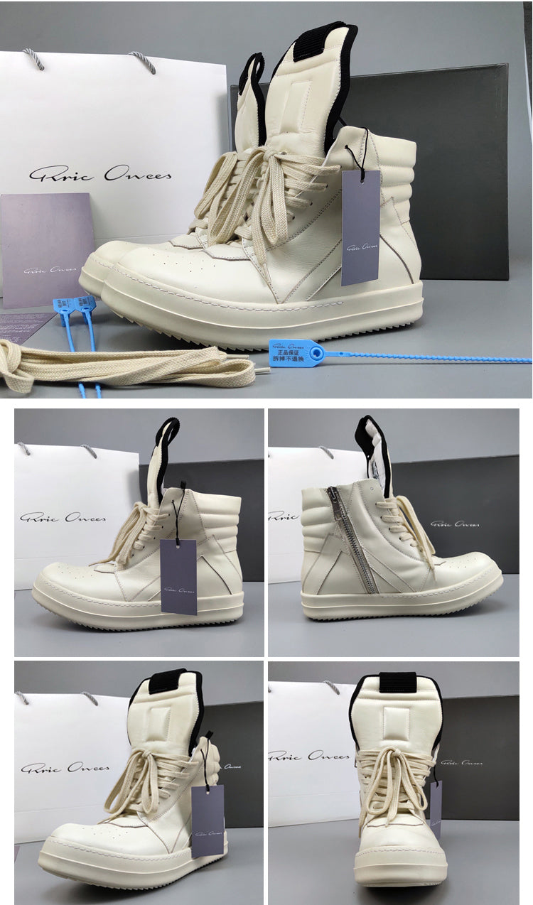 Rick Owen Reverse Triangle High-Top Leather Shoes Thick Sole Sneakers