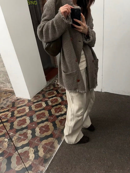 Magliano Hand-Distressed Knit Cardigan - Raw-Hem Bouclé Button-Up Unisex Coat