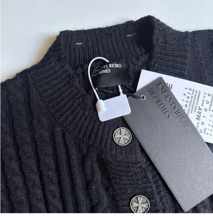 ERD ’Depressed Heir’ Cardigan - Cashmere-Cotton Blend Cropped Knit Silver Buttons
