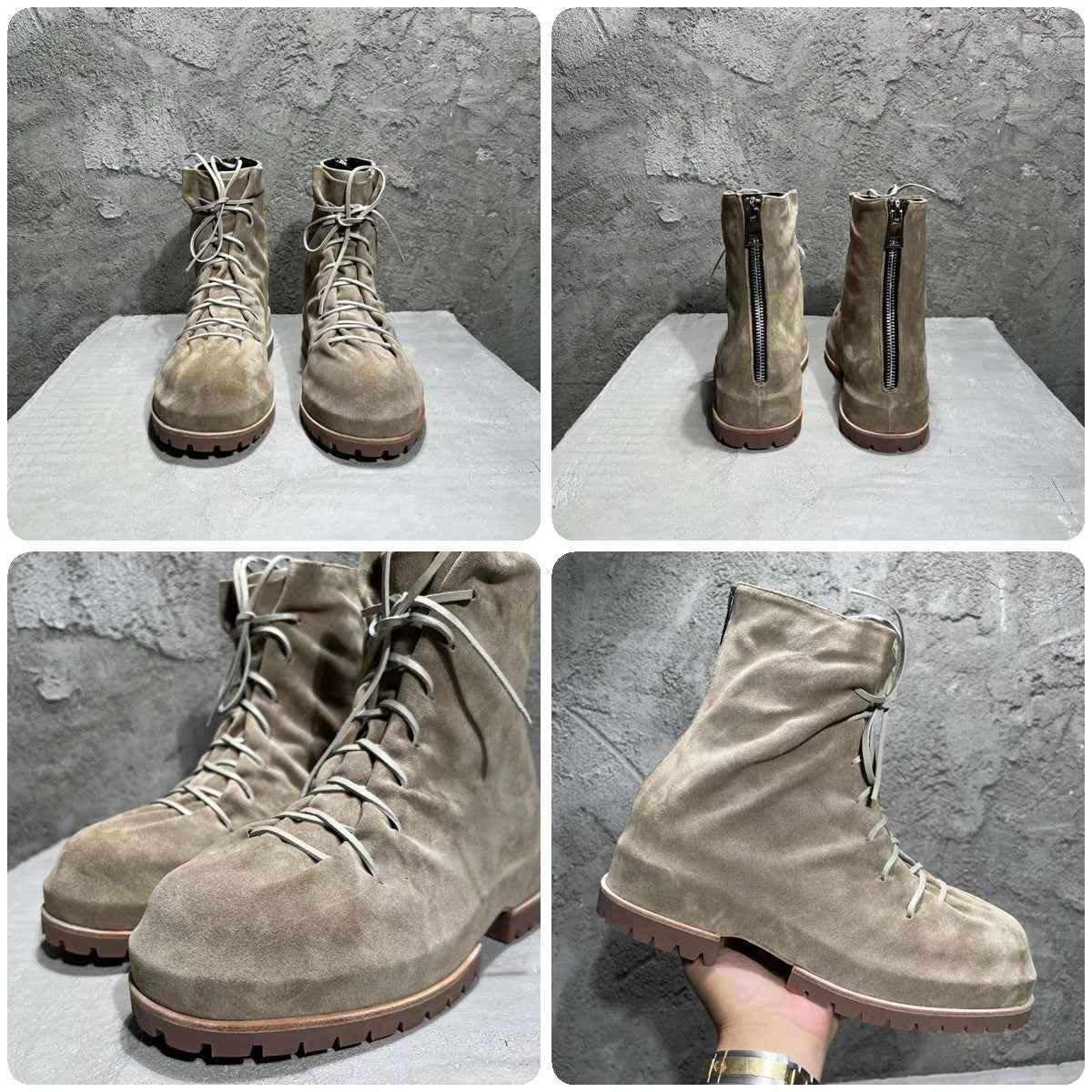 424 on Fairfax Ankle Boots - SS22 Crinkled Zip High-Top Retro Thick-Soled Lambskin