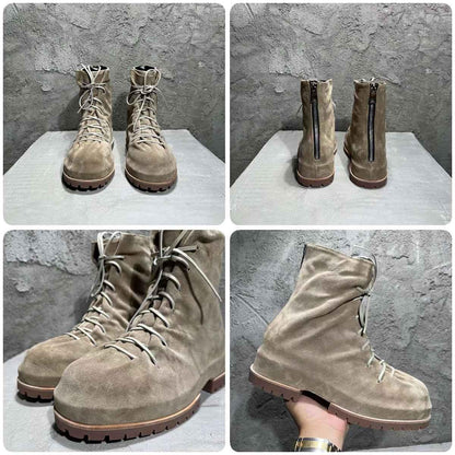 424 on Fairfax Ankle Boots - SS22 Crinkled Zip High-Top Retro Thick-Soled Lambskin