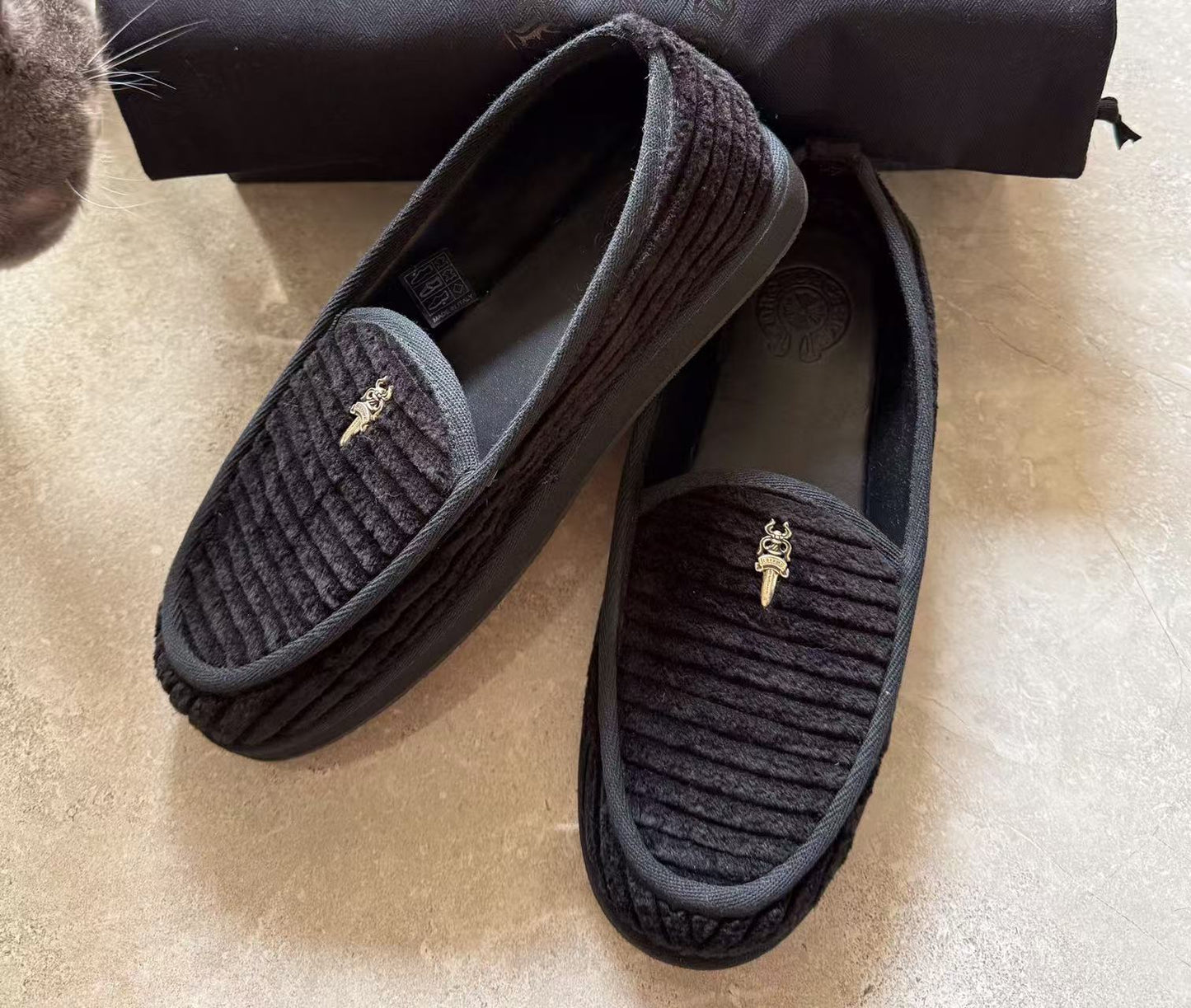 Dagger Loafer - Chorme 925 Silver Accent Black Corduroy Slip-On