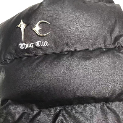Thug Club ’Drip’ Puffer Jacket - PU Leather Opium Outerwear