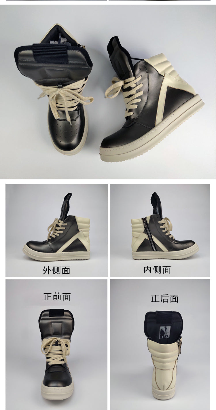 Rick Owen Reverse Triangle High-Top Leather Shoes Thick Sole Sneakers