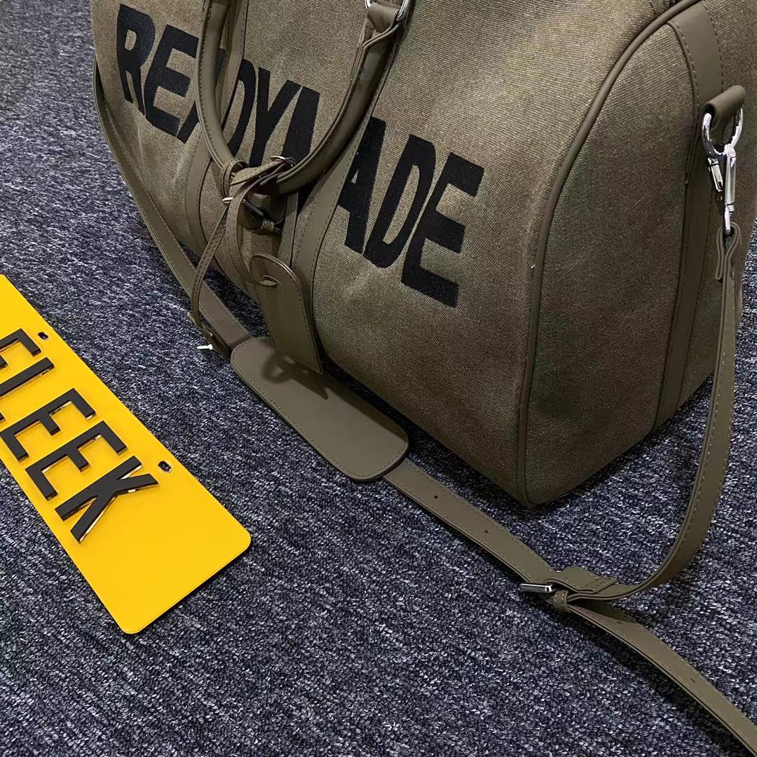 Readymade Overnight Bag - Army Green Canvas Embroidered Travel Bucket Gym Bag - Green