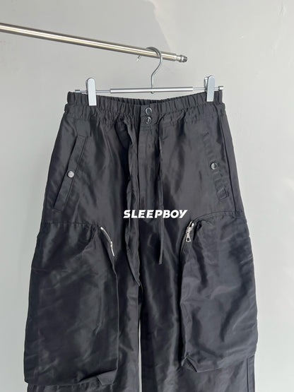 DVN AW24 Asymmetric Cocoon Zip Jacket - Nylon Utility Pants Set Oversized Pocket