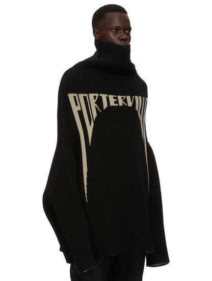 Ro ACBT Oversized High-Neck Knit Sweater – RickOwen Heavy Jacquard Text Pullover