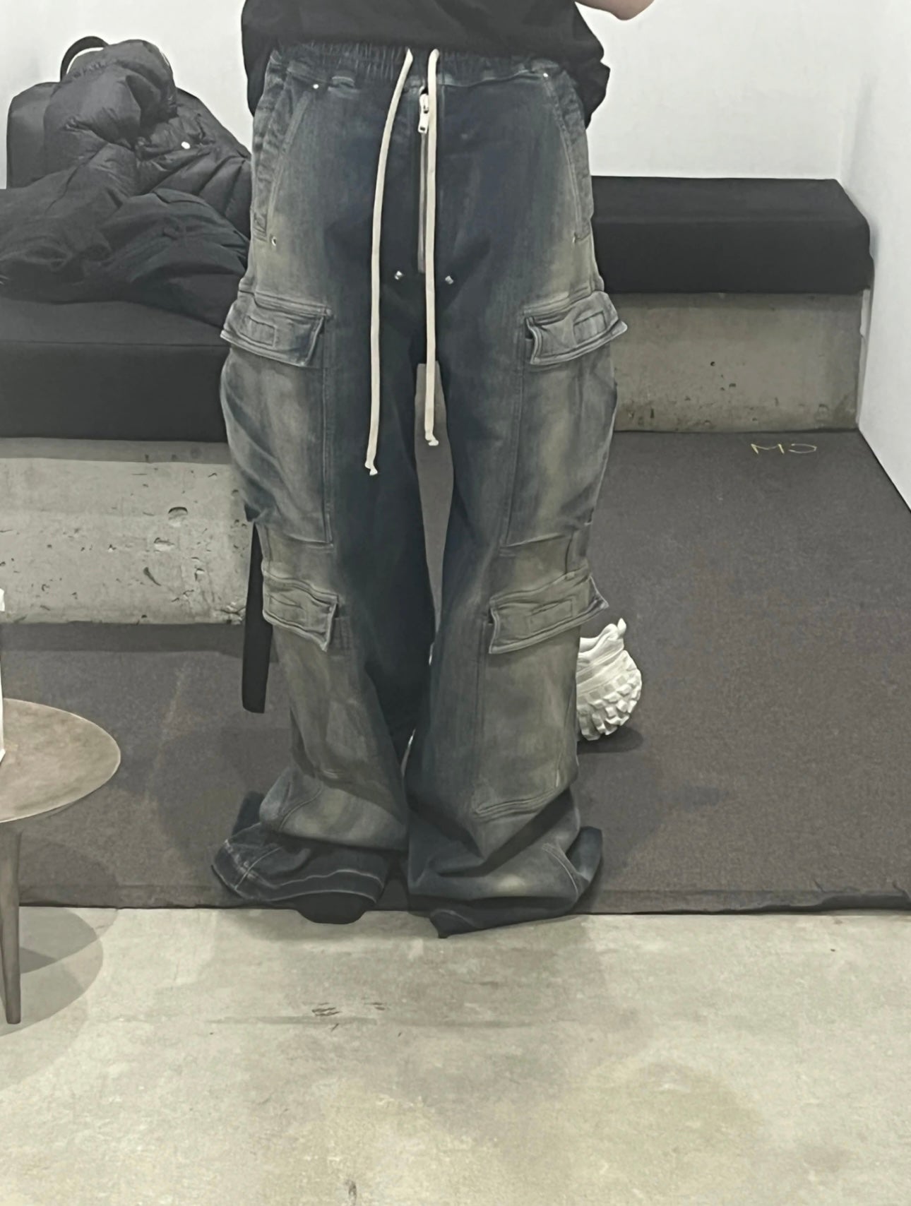 Ro Washed Gradient Multi-Pocket Cargo Jeans Straight Drawstring Wide-Leg Flare - Size avaliable S 46 M 48 L 50