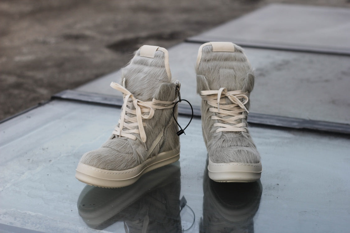 24SS Pony Hair RO High-Top Sneakers – Leather Thick Sole Casual Shoes Unisex