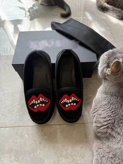 Chrome Red Lips Corduroy Loafers - Matty Boy Inspired Mules