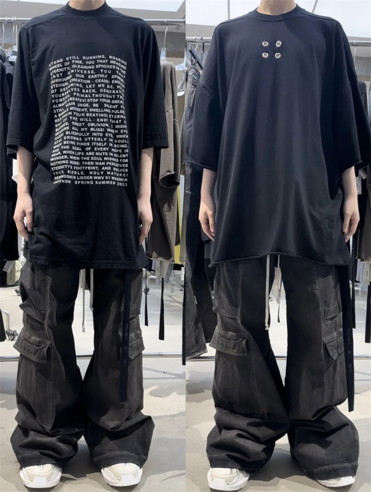 Dark Avant-garde Rick Owen Slogan RO Print Oversized Short Sleeve Tee