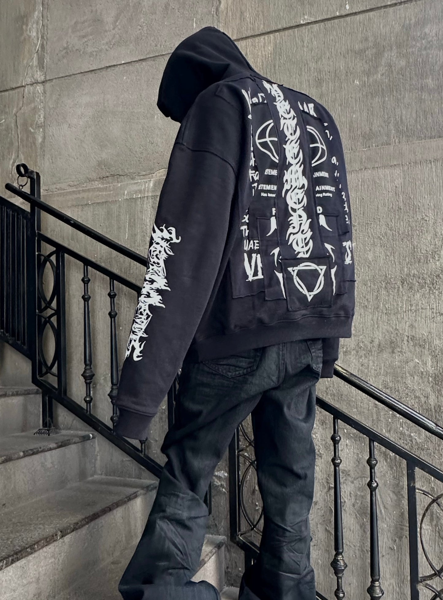 Vetements Oversized Hoodie J’adore Hardcore Patchwork Black Patched Logo