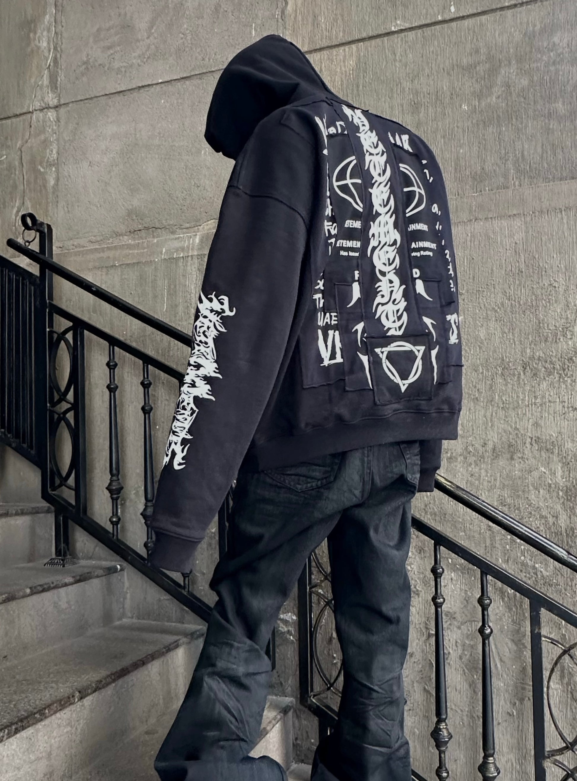 Vetements Oversized Hoodie J’adore Hardcore Patchwork Black Patched Logo