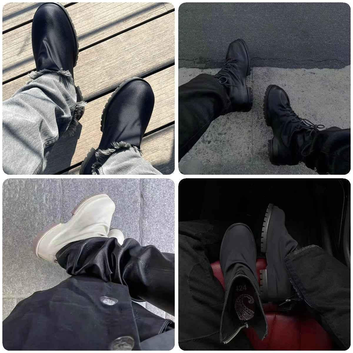 424 on Fairfax Ankle Boots - SS22 Crinkled Zip High-Top Retro Thick-Soled Lambskin