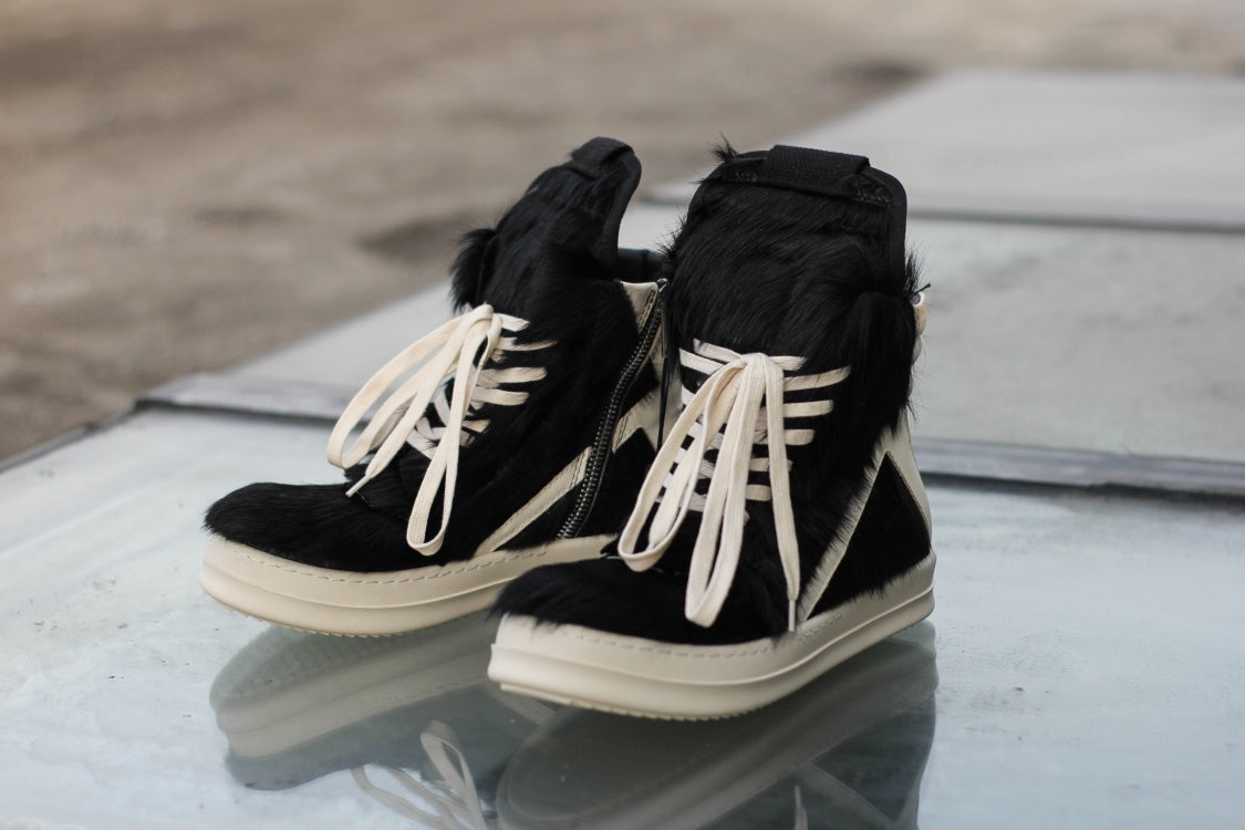 24SS Pony Hair RO High-Top Sneakers – Leather Thick Sole Casual Shoes Unisex