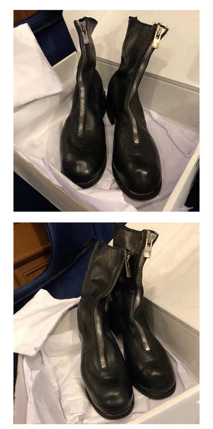 Guidi PL2 Handcrafted Style Front Zip Boots - Artisanal Black Leather