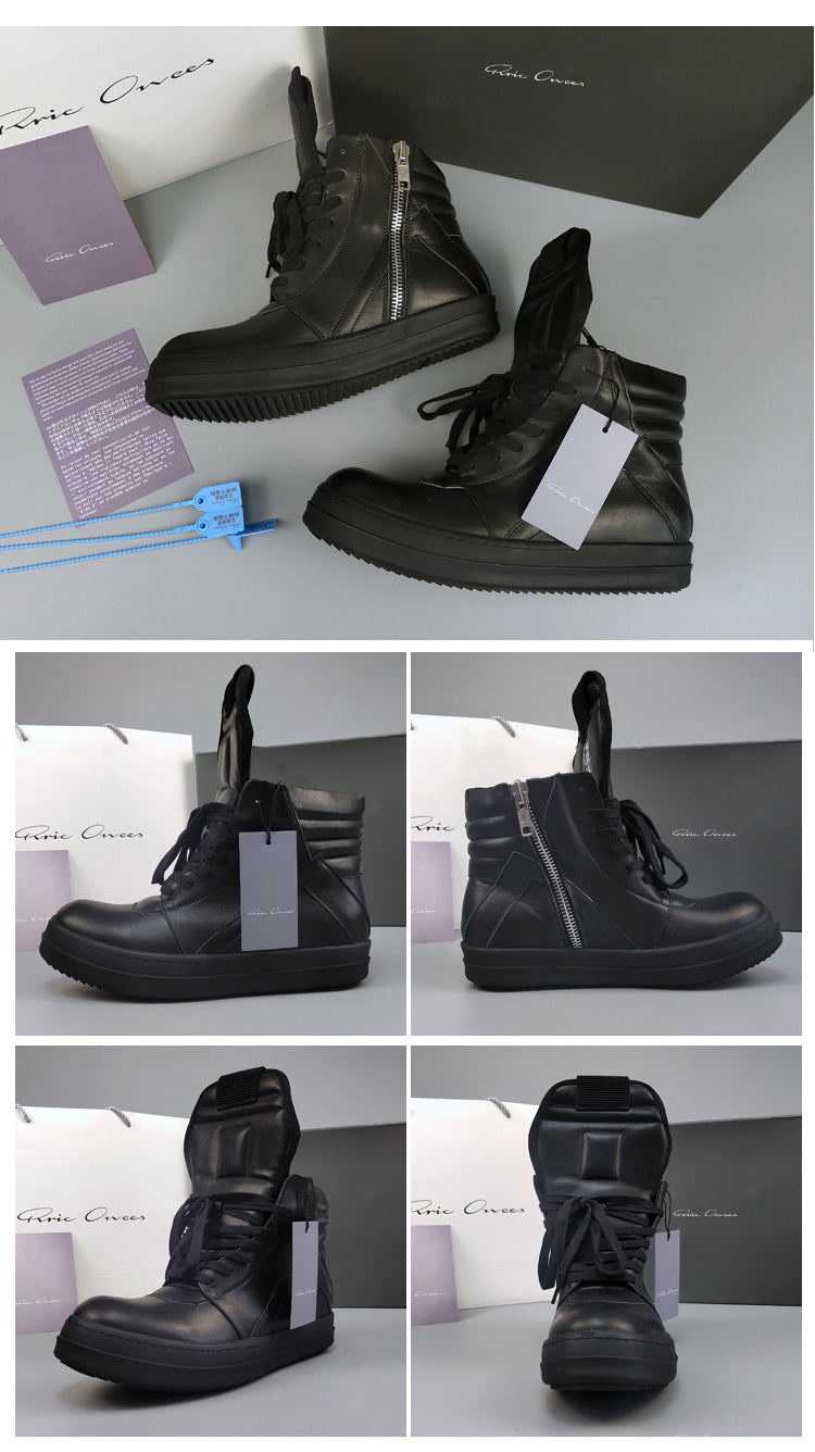 Rick Owen Reverse Triangle High-Top Leather Shoes Thick Sole Sneakers