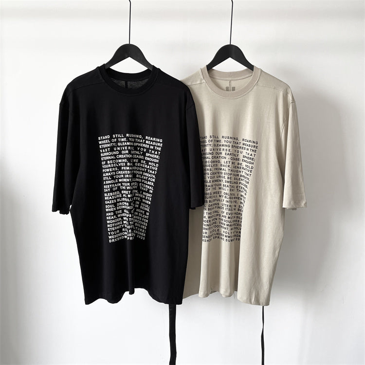 Dark Avant-garde Rick Owen Slogan RO Print Oversized Short Sleeve Tee