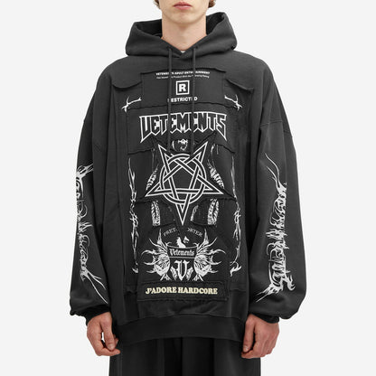 Vetements Oversized Hoodie J’adore Hardcore Patchwork Black Patched Logo