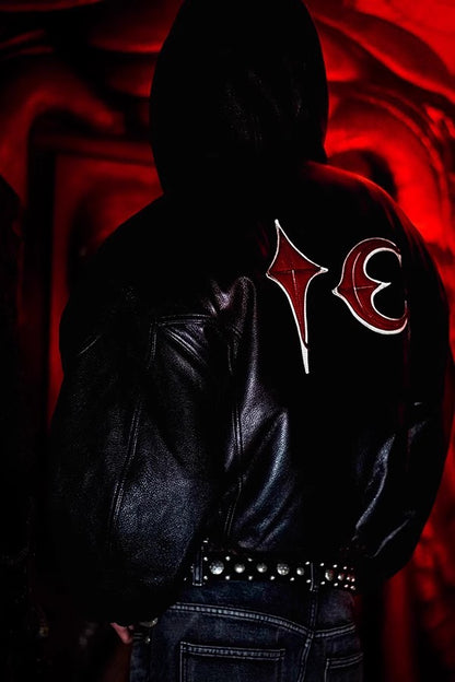 Thug Club Heavyweight Washed Goatskin Hooded Leather Short Padded Jacket