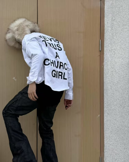 Hood By Air Religious Girl Print Shirt – White Oversized Casual Fit