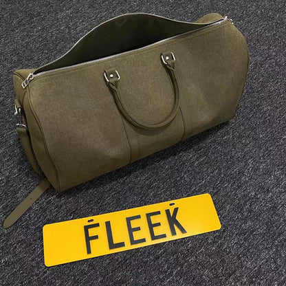 Readymade Overnight Bag - Army Green Canvas Embroidered Travel Bucket Gym Bag - Green