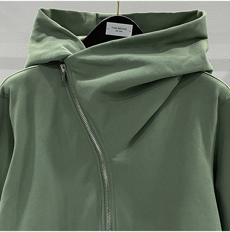 RO Dark Wizard Rick Owen Hoodie - Asymmetric Zip Avant-garde Black Winter Fleece