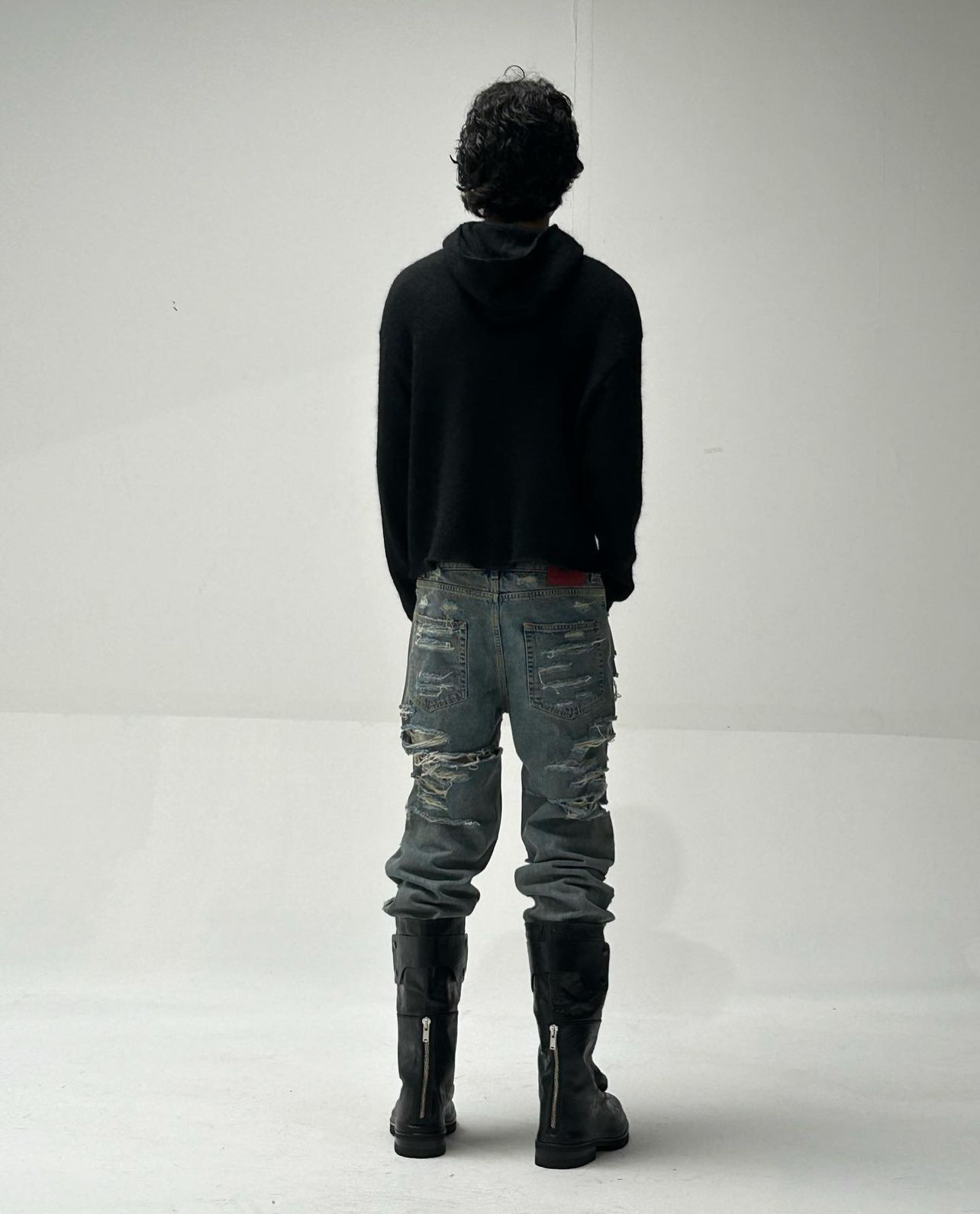 424 Distressed Leather Slouch Boots Oversized Crinkled Biker High Boots