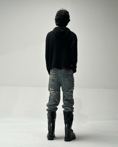 424 Distressed Leather Slouch Boots Oversized Crinkled Biker High Boots
