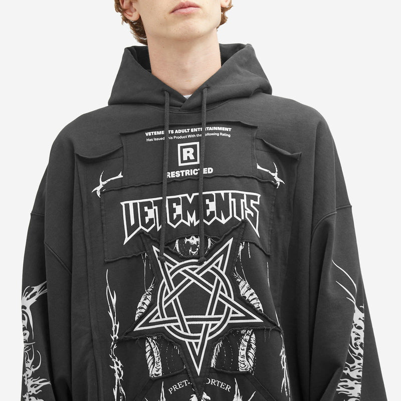 Vetements Oversized Hoodie J’adore Hardcore Patchwork Black Patched Logo