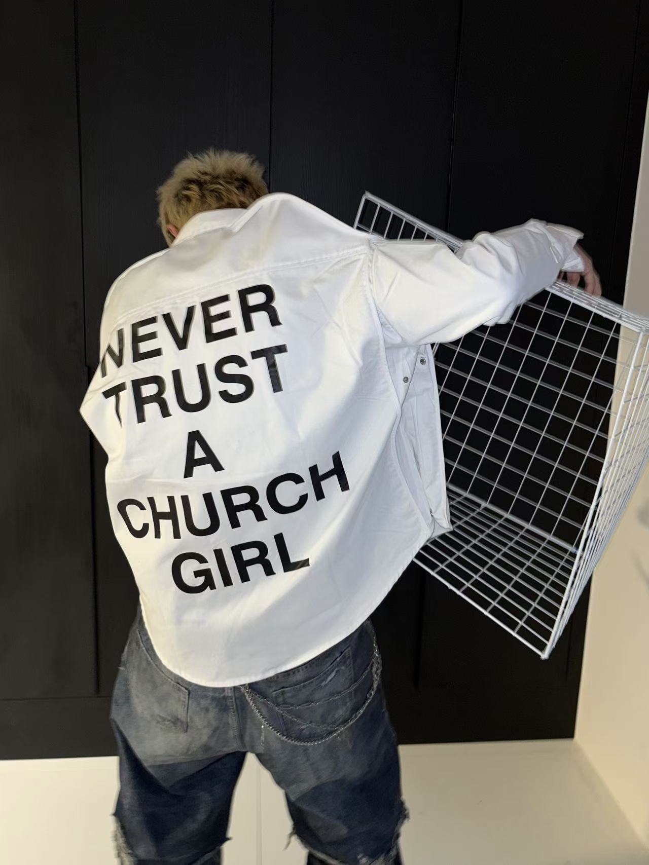 Hood By Air Religious Girl Print Shirt – White Oversized Casual Fit