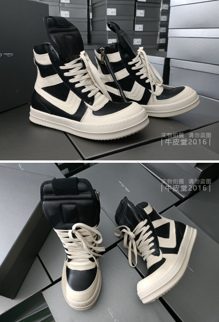 Rick Owen Reverse Triangle High-Top Leather Shoes Thick Sole Sneakers