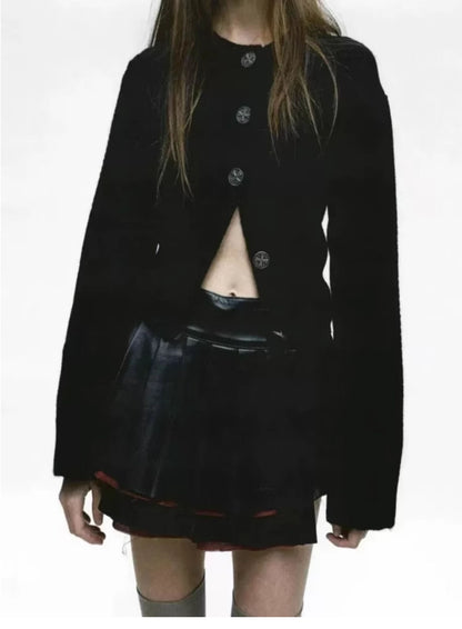 ERD ’Depressed Heir’ Cardigan - Cashmere-Cotton Blend Cropped Knit Silver Buttons