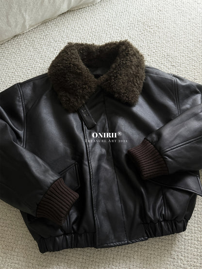 Heavyweight Le*maire Quilted Jacket Imported Lamb Wool Collar Gray-Black Padded Coats