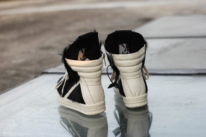 24SS Pony Hair RO High-Top Sneakers – Leather Thick Sole Casual Shoes Unisex