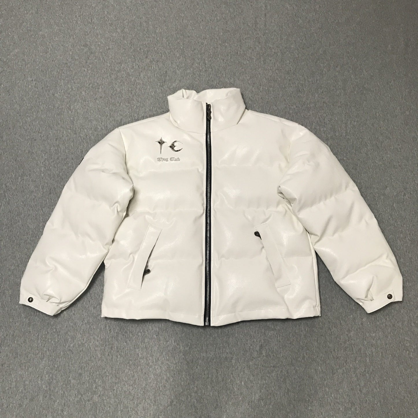 Thug Club ’Drip’ Puffer Jacket - PU Leather Opium Outerwear - White / S