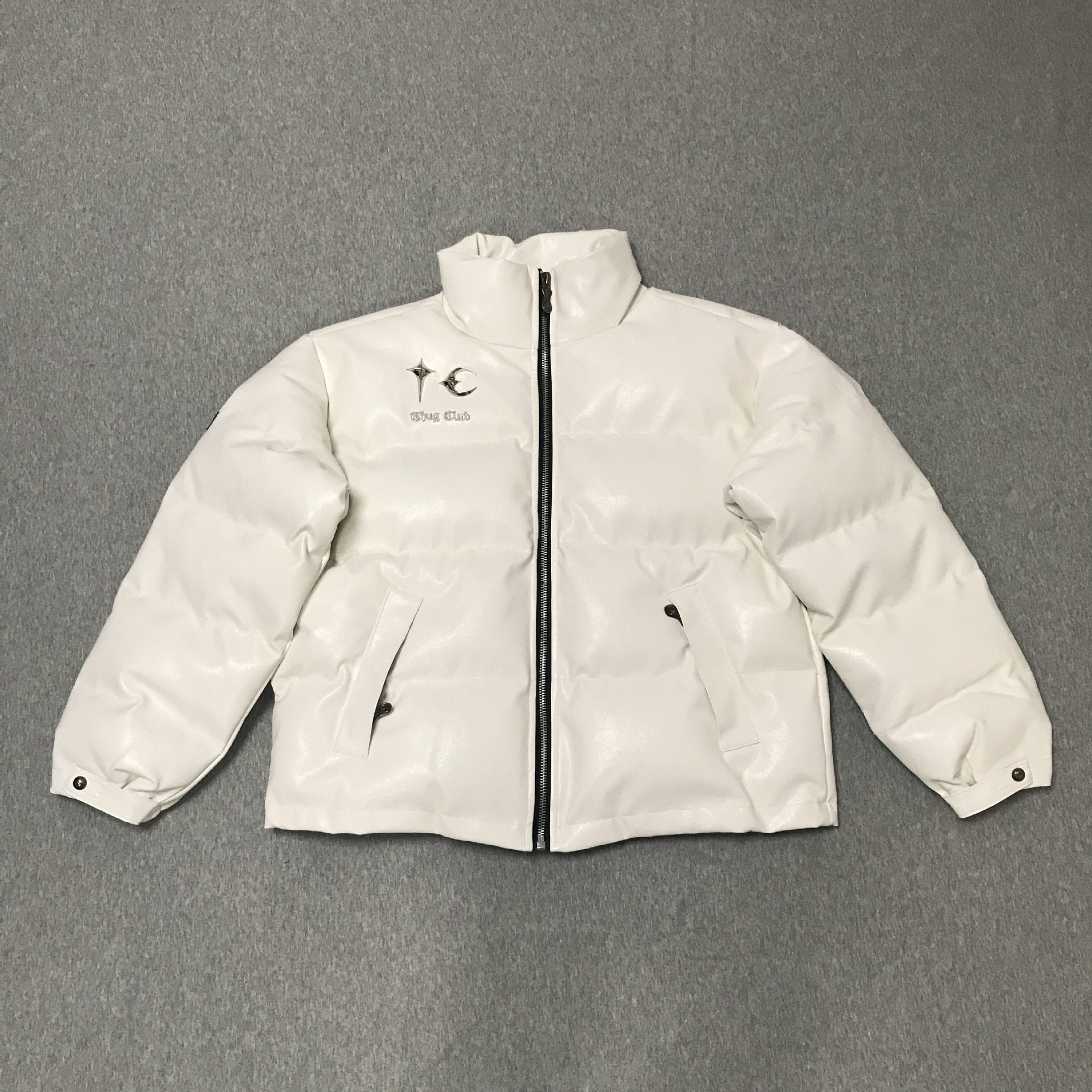 Thug Club ’Drip’ Puffer Jacket - PU Leather Opium Outerwear - White / S