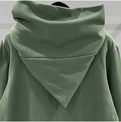 RO Dark Wizard Rick Owen Hoodie - Asymmetric Zip Avant-garde Black Winter Fleece