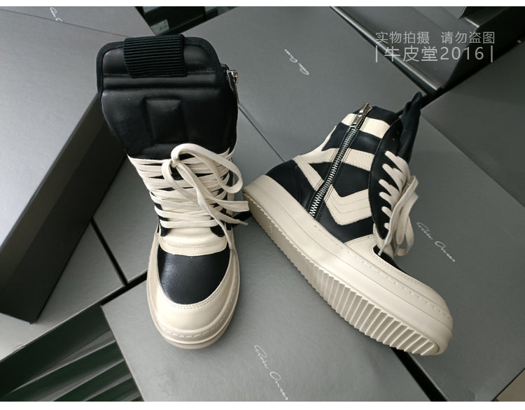Rick Owen Reverse Triangle High-Top Leather Shoes Thick Sole Sneakers