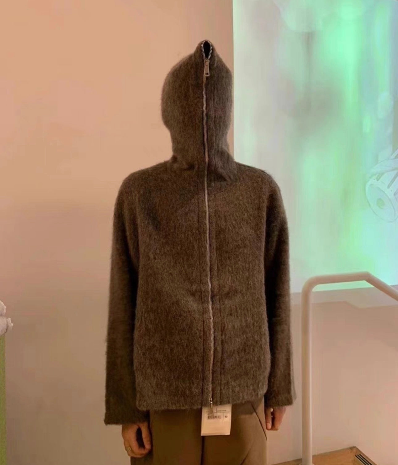 Our Legacy Grey Mohair Zip Cardigan – Wool Blend Relaxed Hooded Knit