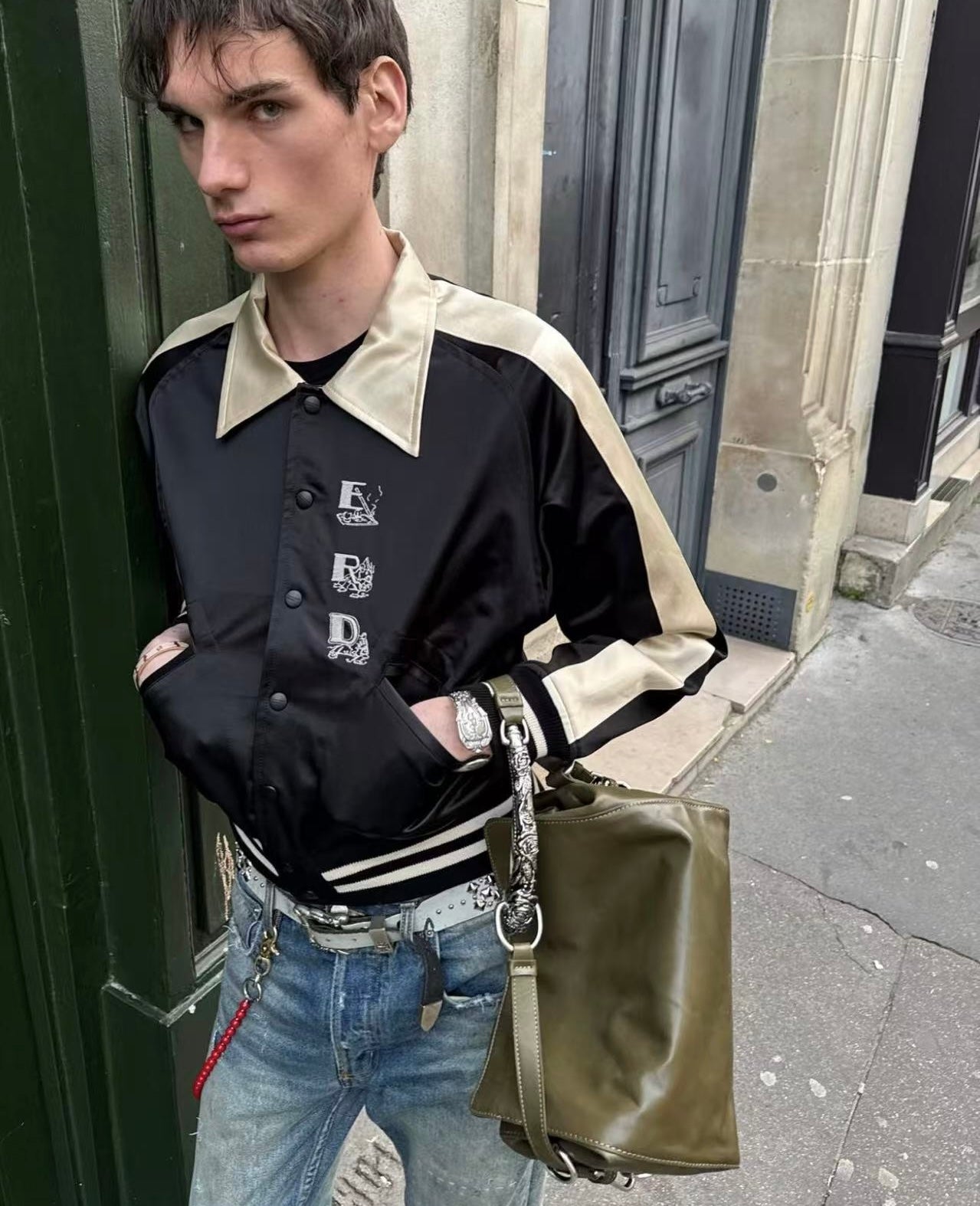 ERD AW24 ’Opium Den’ Varsity Jacket - Silk Court Embroidery Baseball Coat