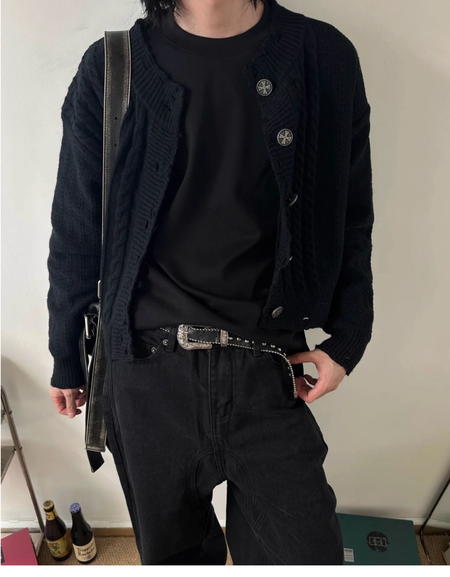 ERD 'Depressed Heir' Cardigan - Cashmere-Cotton Blend Cropped Knit Silver Buttons - Donclickin