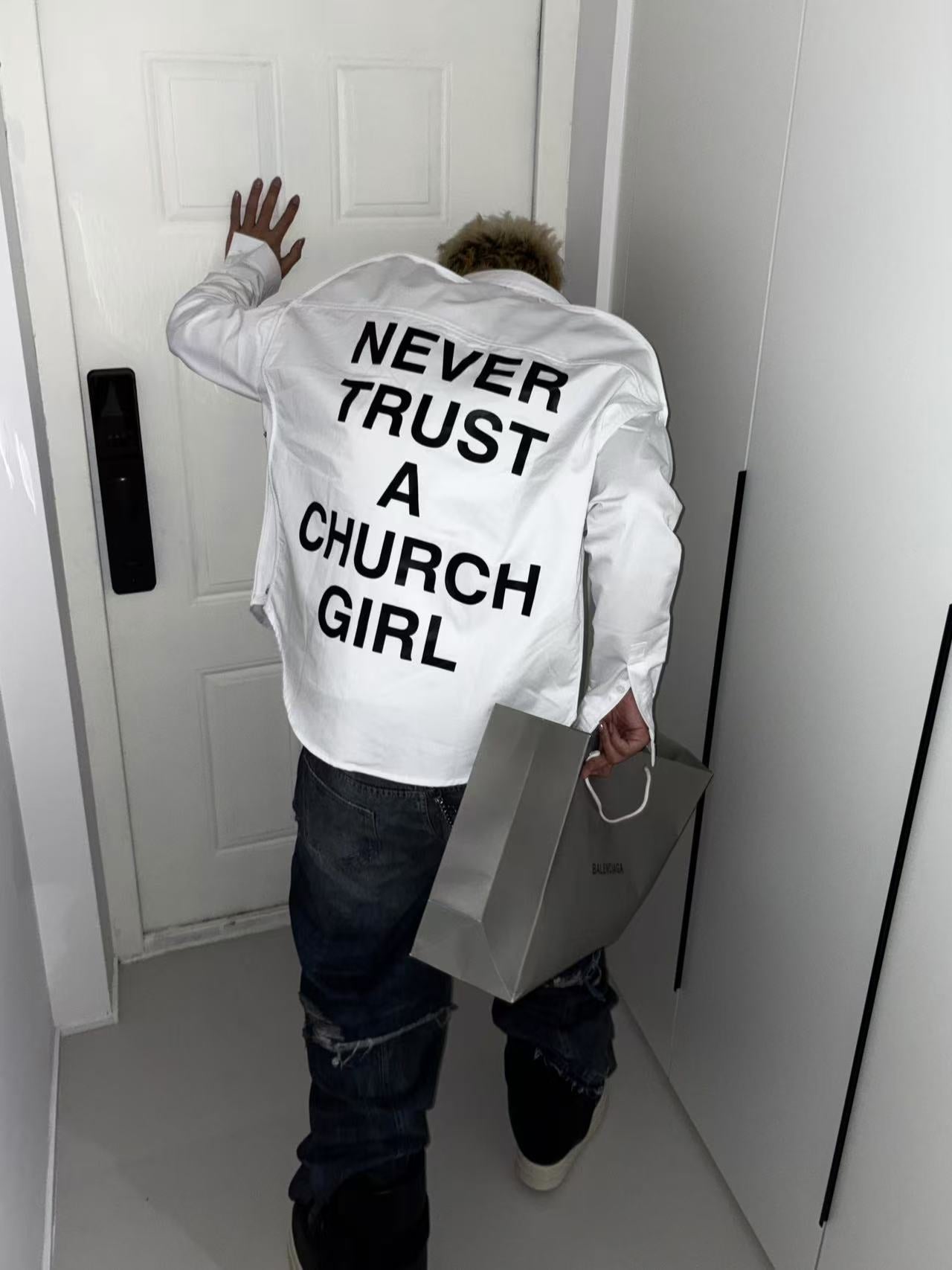 Hood By Air Religious Girl Print Shirt – White Oversized Casual Fit