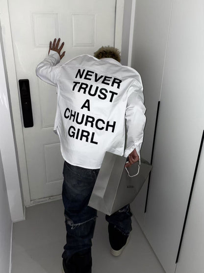Hood By Air Religious Girl Print Shirt – White Oversized Casual Fit