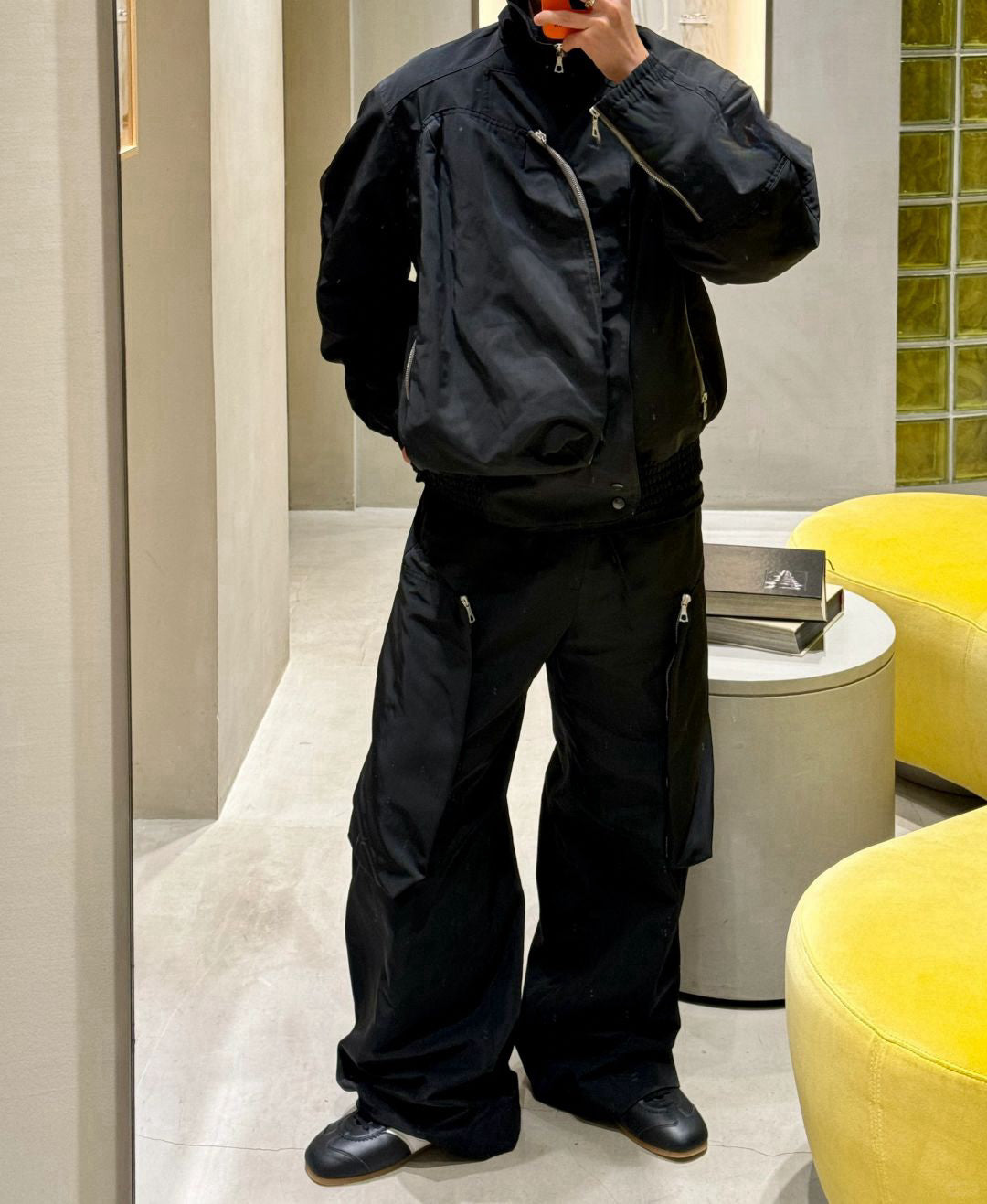 DVN AW24 Asymmetric Cocoon Zip Jacket - Nylon Utility Pants Set Oversized Pocket