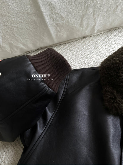 Heavyweight Le*maire Quilted Jacket Imported Lamb Wool Collar Gray-Black Padded Coats