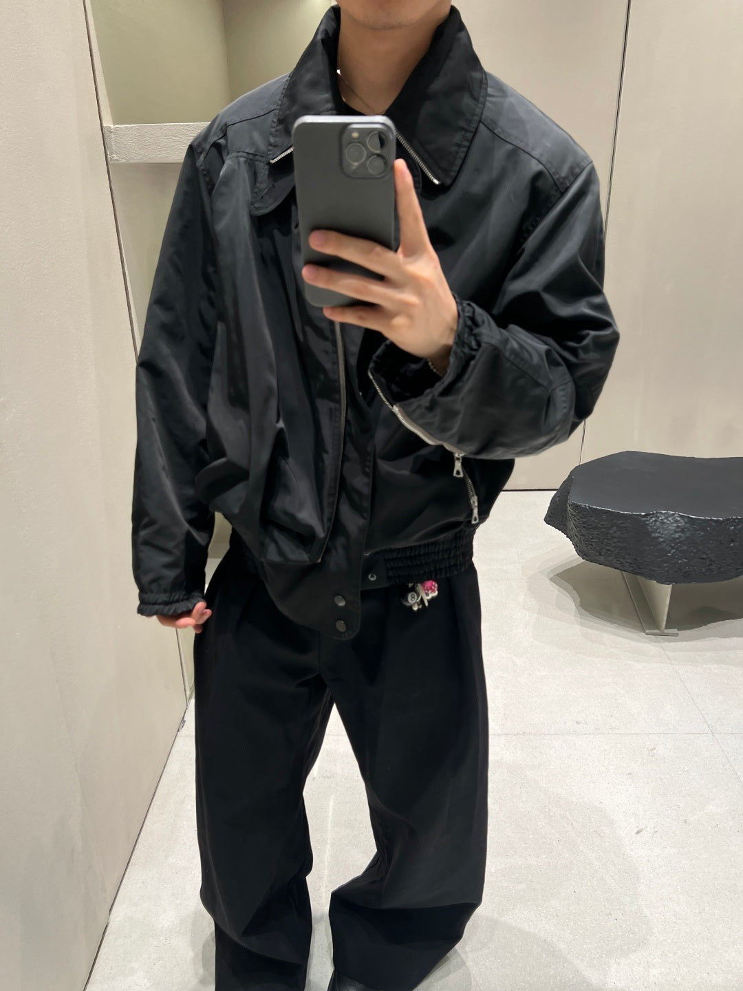 DVN AW24 Asymmetric Cocoon Zip Jacket - Nylon Utility Pants Set Oversized Pocket