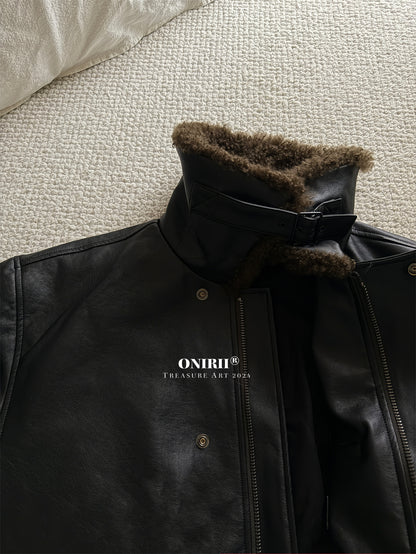 Heavyweight Le*maire Quilted Jacket Imported Lamb Wool Collar Gray-Black Padded Coats