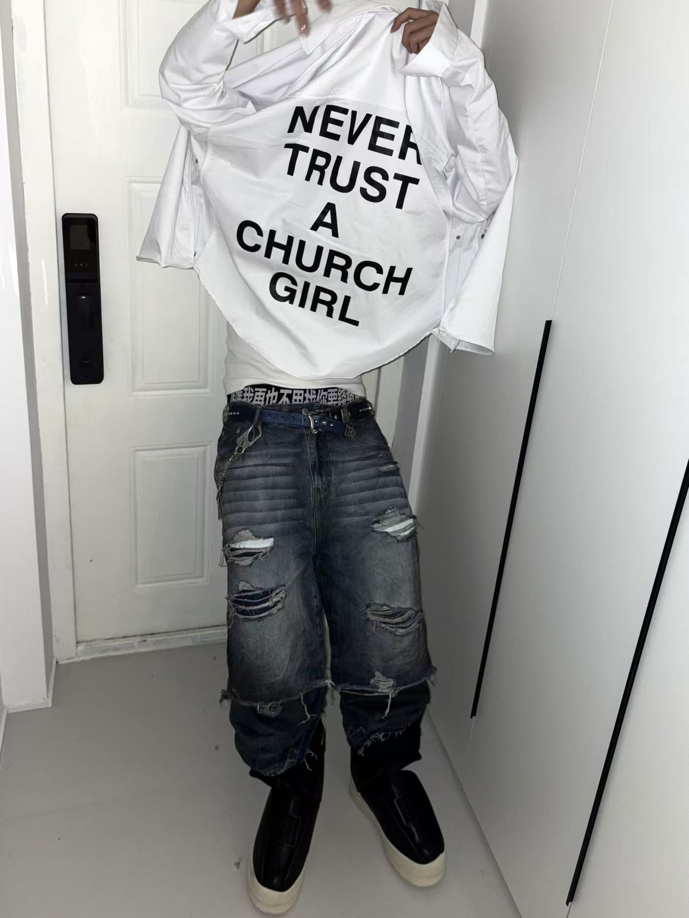 Hood By Air Religious Girl Print Shirt – White Oversized Casual Fit